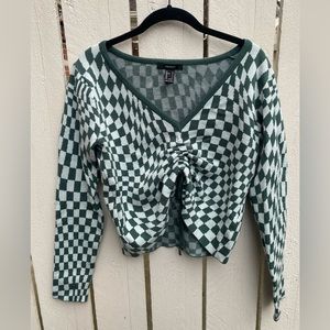 Checkered Drawstring Long Sleeve Shirt